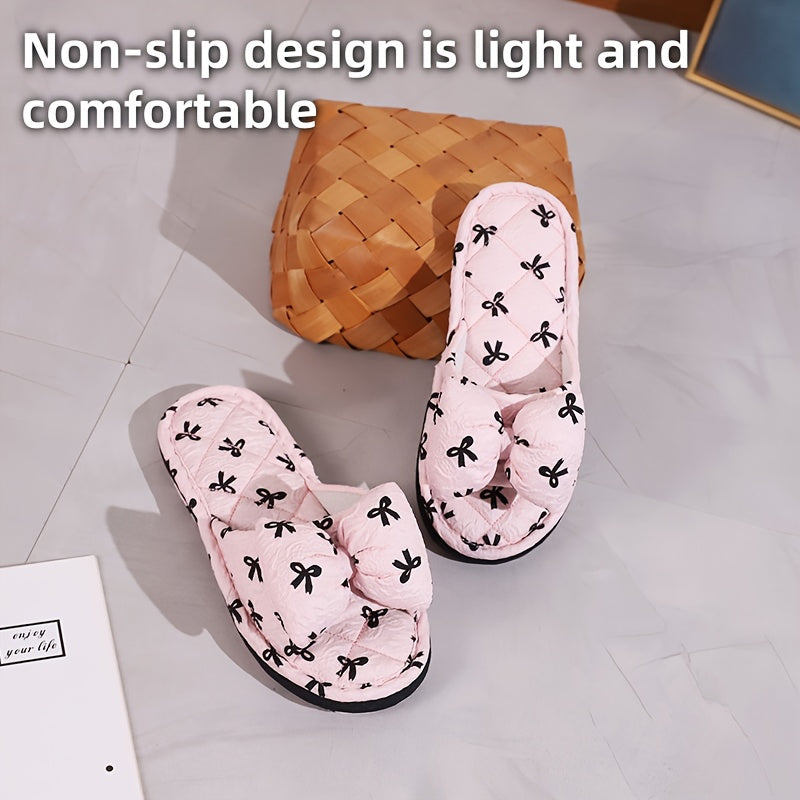 Women’s All-Season Home Slippers with Bow Design Soft Sole Comfortable