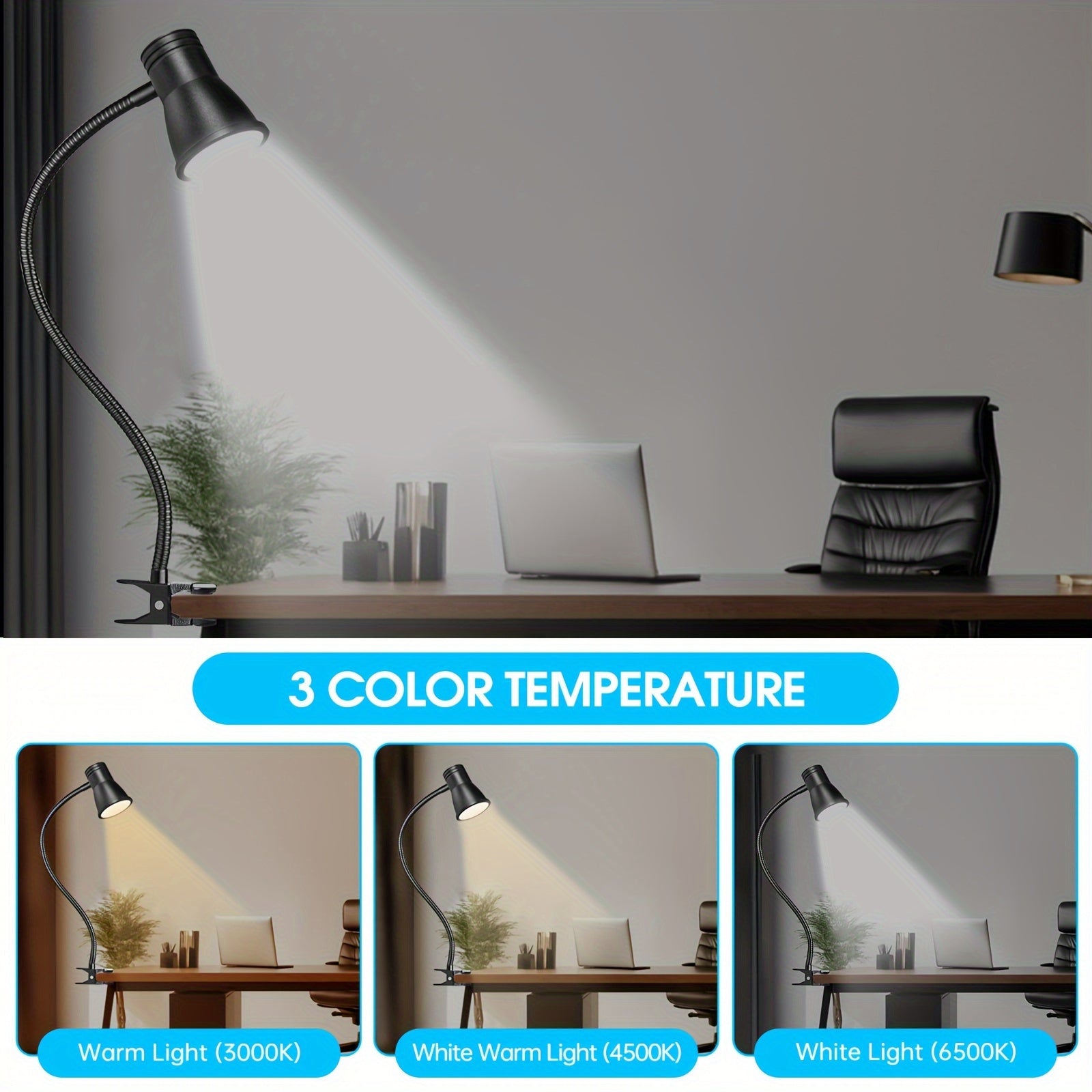 Clip-On Desk Lamp with 360° Adjustable Arm USB Powered Dimmable Space Theme