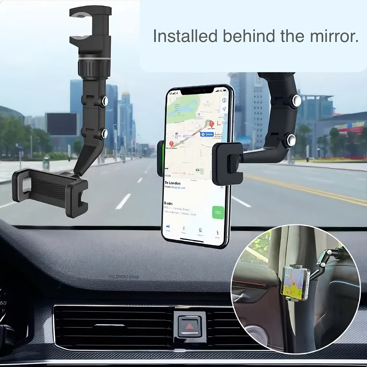 Universal 360° buriladigan avtomobil telefon qoʻyish uchun ABS sozlanadigan balandlik, kompakt dizayn