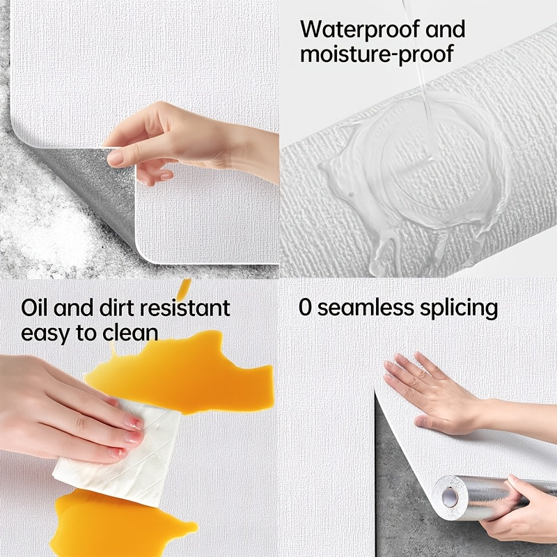 5-Pack White Thermal Insulation Linen Self-Adhesive Wallpaper Vinyl Textured Brick Stone Wood