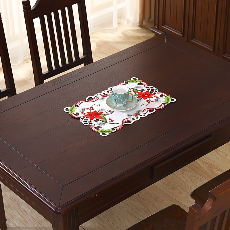 Christmas Embroidered Table Runner, Hand Hollowed, Holiday Decor, Dining Room