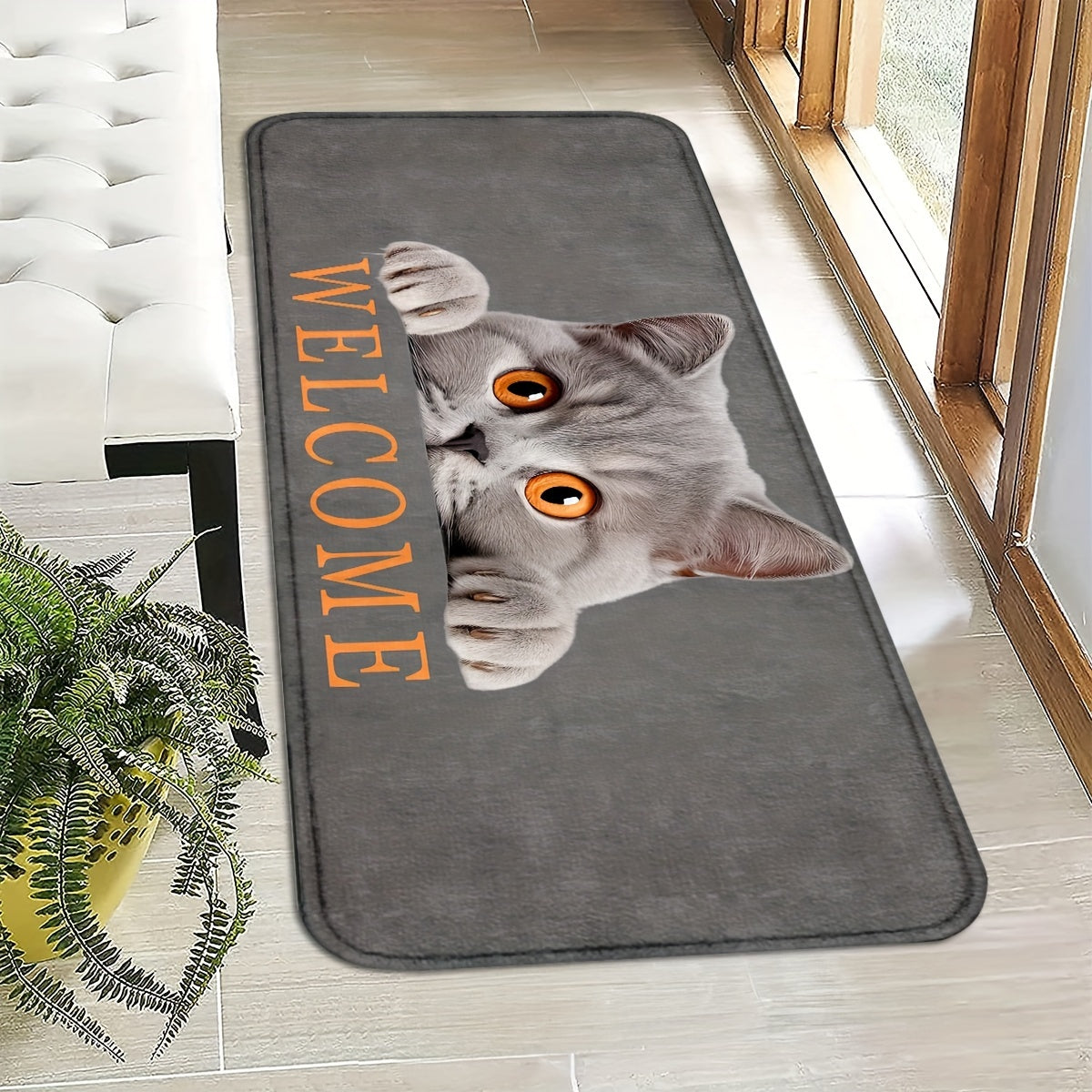 Cat-Inspired Non-Slip Door Mat Durable Polyester Entrance Rug for Home Decor