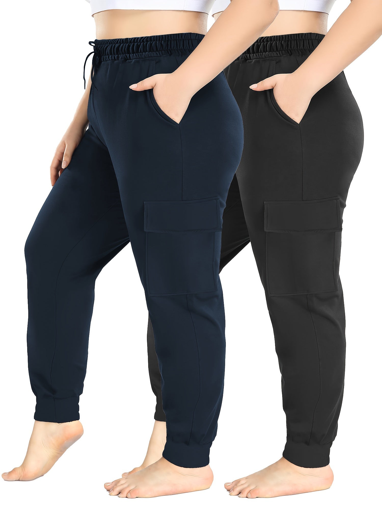 Plus Size Waterproof Work Pants with Pockets and Drawstring Waist