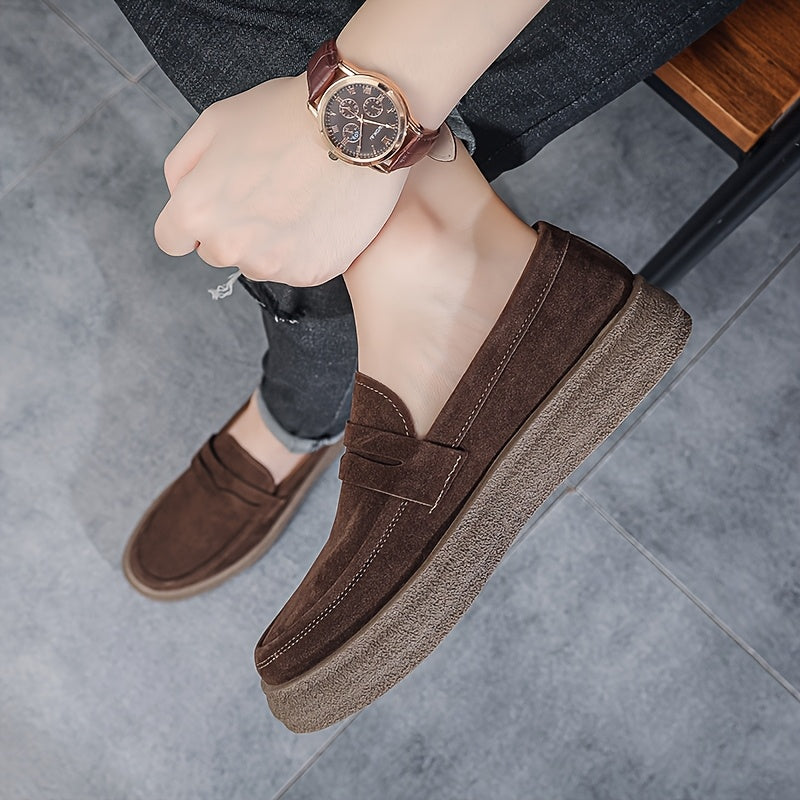 Men's Brown PU Slip-On Loafers for Casual Daily Wear All-Season