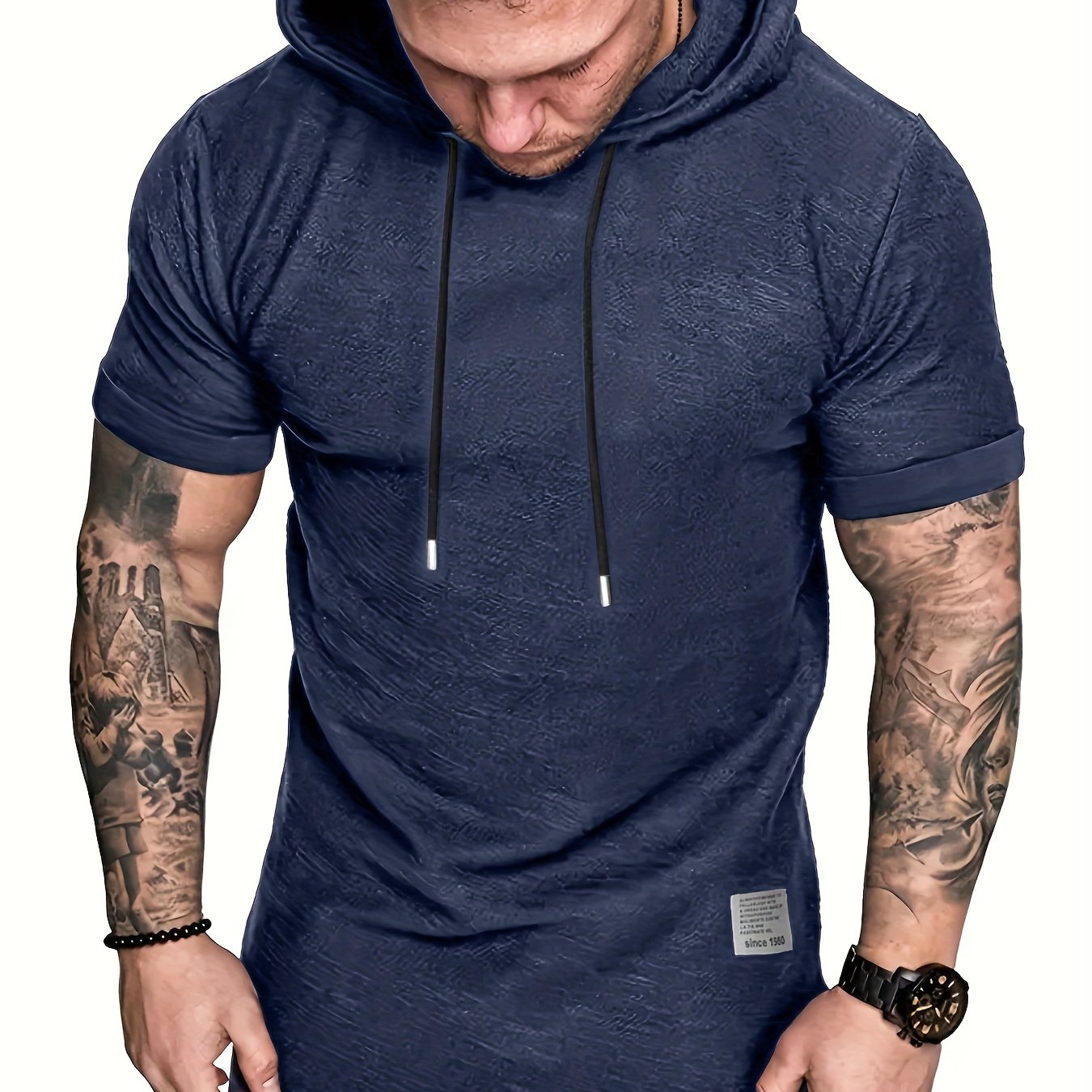Camiseta con capucha para hombre de talla grande de manga corta para verano, casual, suelta, de poliéster