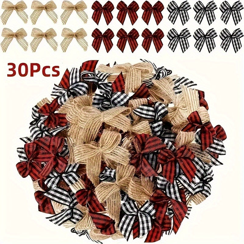 Mini Red and Black Plaid Ribbon Bows for Christmas Holiday Decor 30 Pack