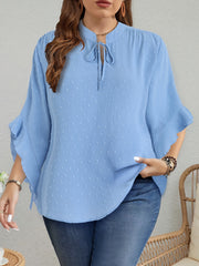 Bej Shveytsariya nuqtali bluz, ruffle bilan bezatilgan, bog'lamali bo'yin, uzun qo'lli, kuz vintage uslub