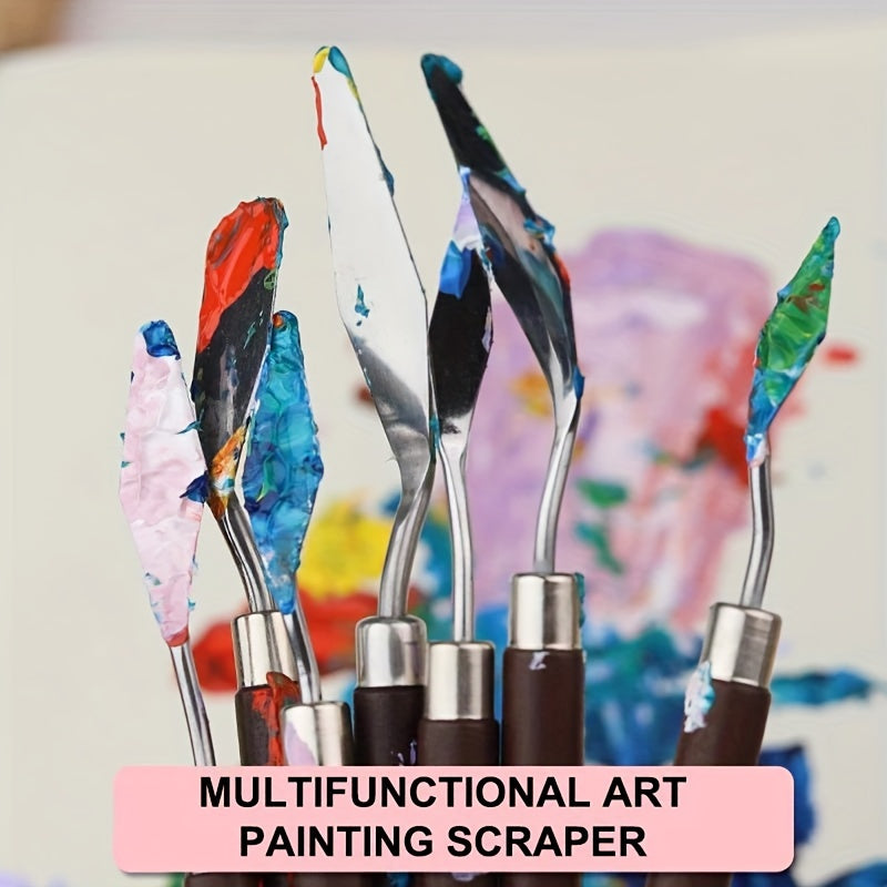 Набор ножей для палитры из нержавеющей стали для масляной живописи, доступный в различных размерах и формах.