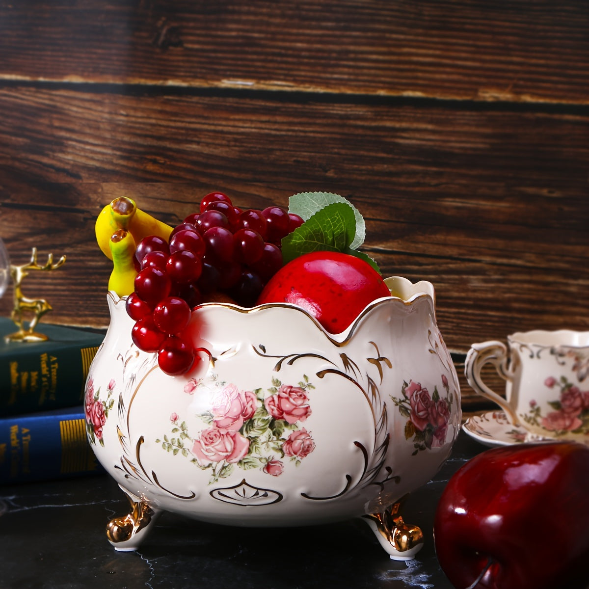 Слоновая кость белая керамическая ведро с розовым дизайном 2800 мл с золотой каймой для домашнего и офисного декора