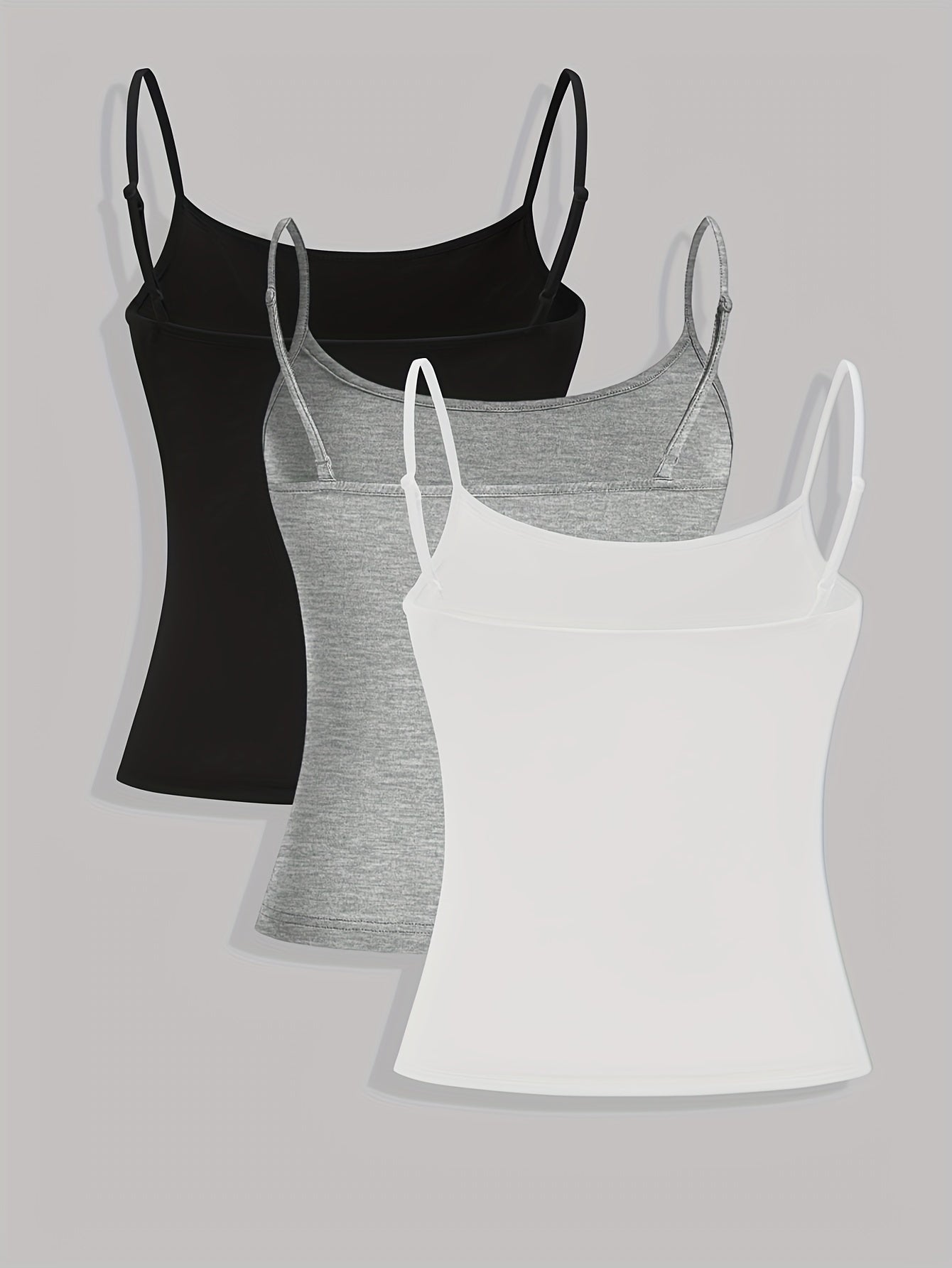 Set of Three Women's Solid Color Camisole Tank Tops with Micro Elasticity