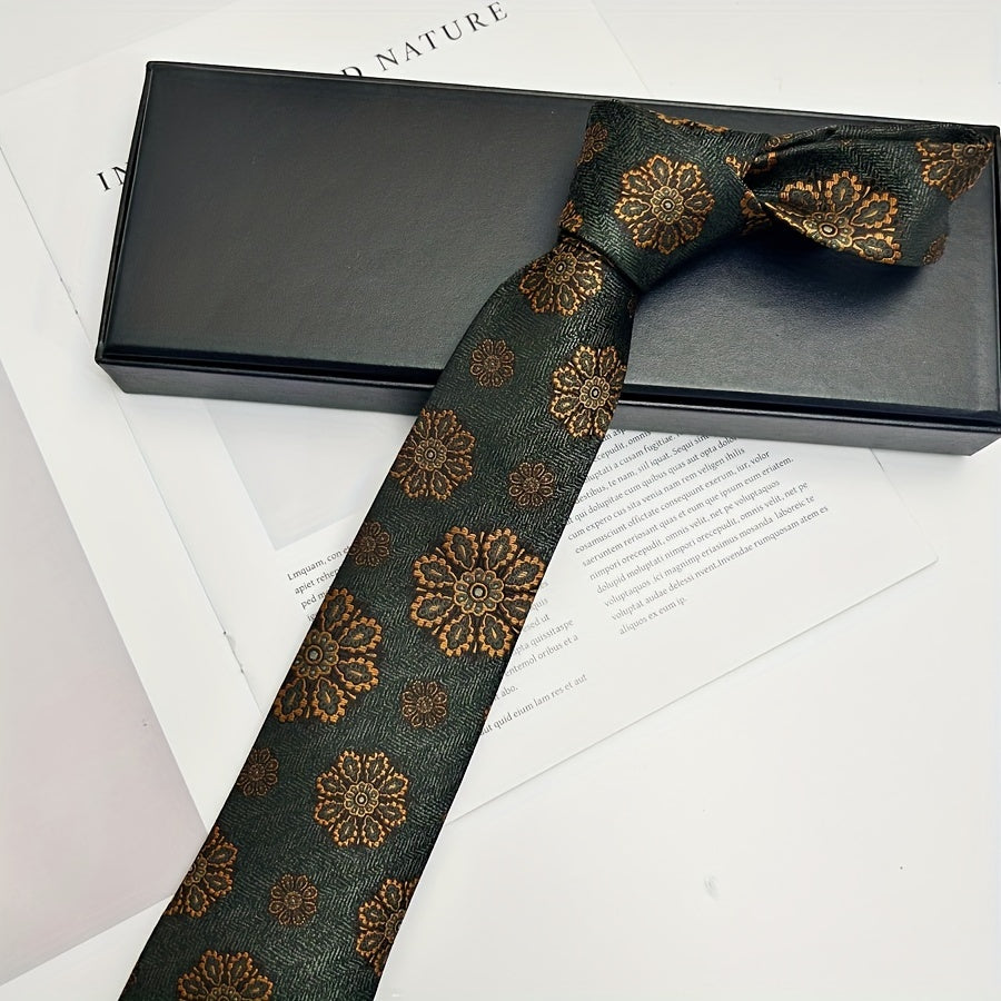 Floral Pattern Polyester Woven Necktie for Business Casual Weddings Groomsmen Pack