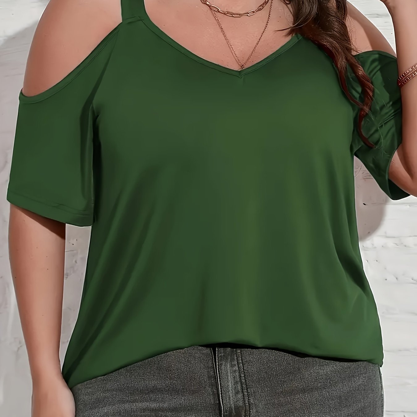 Plus Size Summer Off-Shoulder T-Shirt Solid Color Women's Top