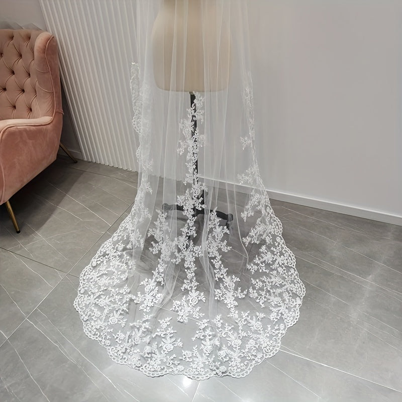 Bridal Veil 198cm Bir qatlamli toʻqilgan ip bilan taroq bilan oq yoki qora toʻy aksessuari