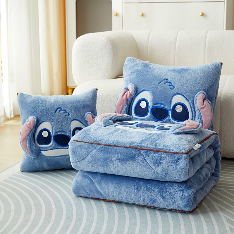2-In-1 Pillow and Blanket Set for Adults Polyester Cartoon Travel Office Winter