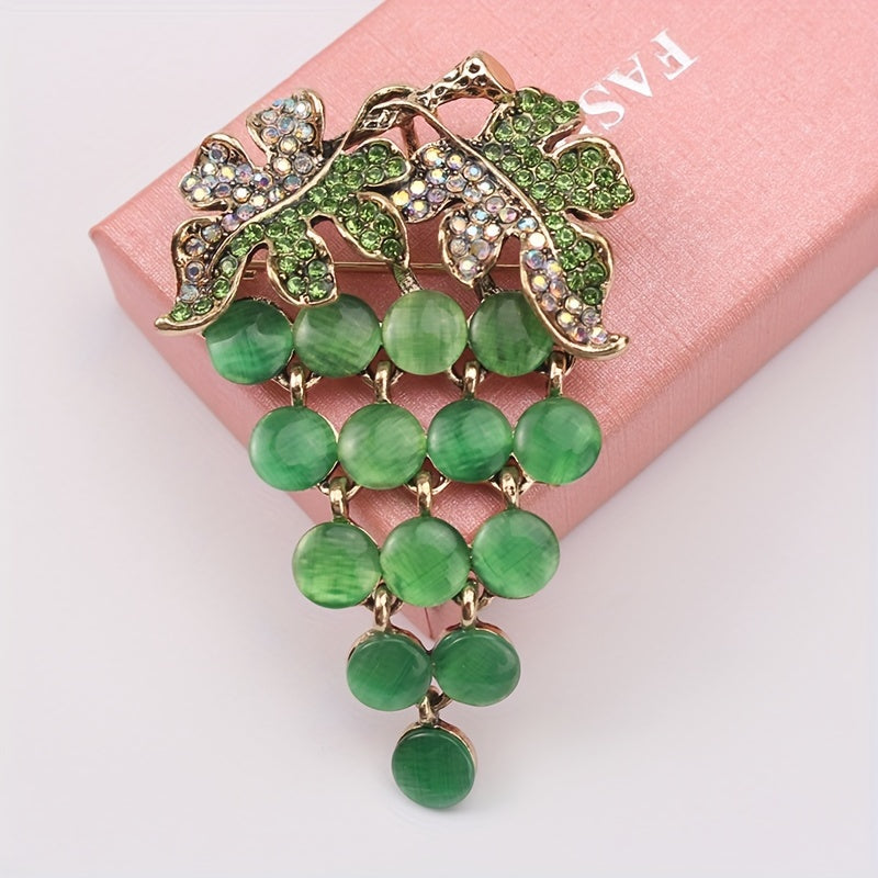 Green Grape Cat Eye Flower Brooch for Women Fashion Jewelry