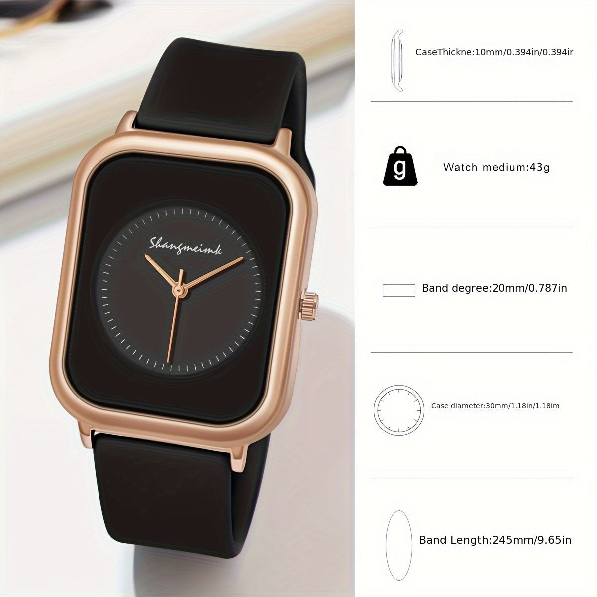 Women's Quartz Watch Analog Durable Alloy Case Silicone Strap Casual Wristwatch