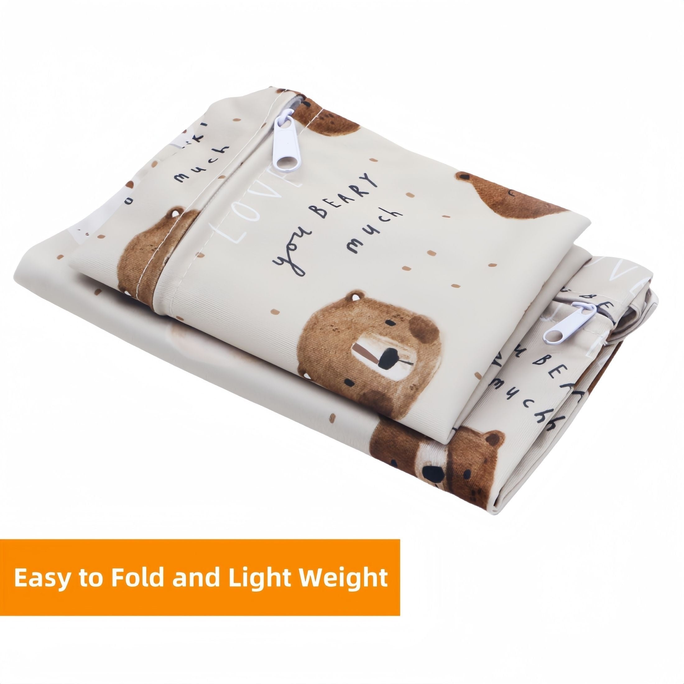 2-Piece Diaper Bag Set with Bear Print and Zipper Pockets for Baby Essentials