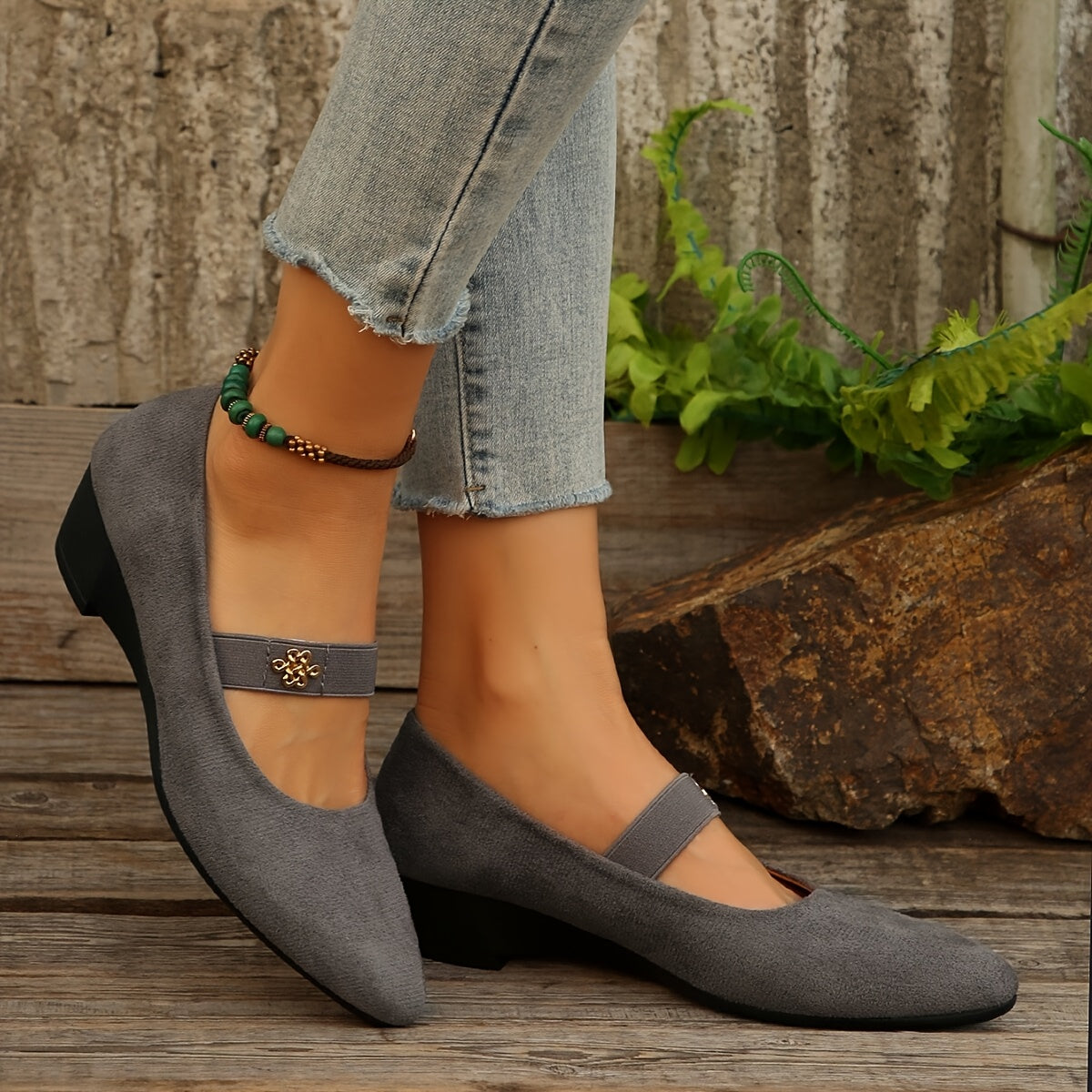 Women's Black Wedge Heels with Floral Buckle Platform Shoes