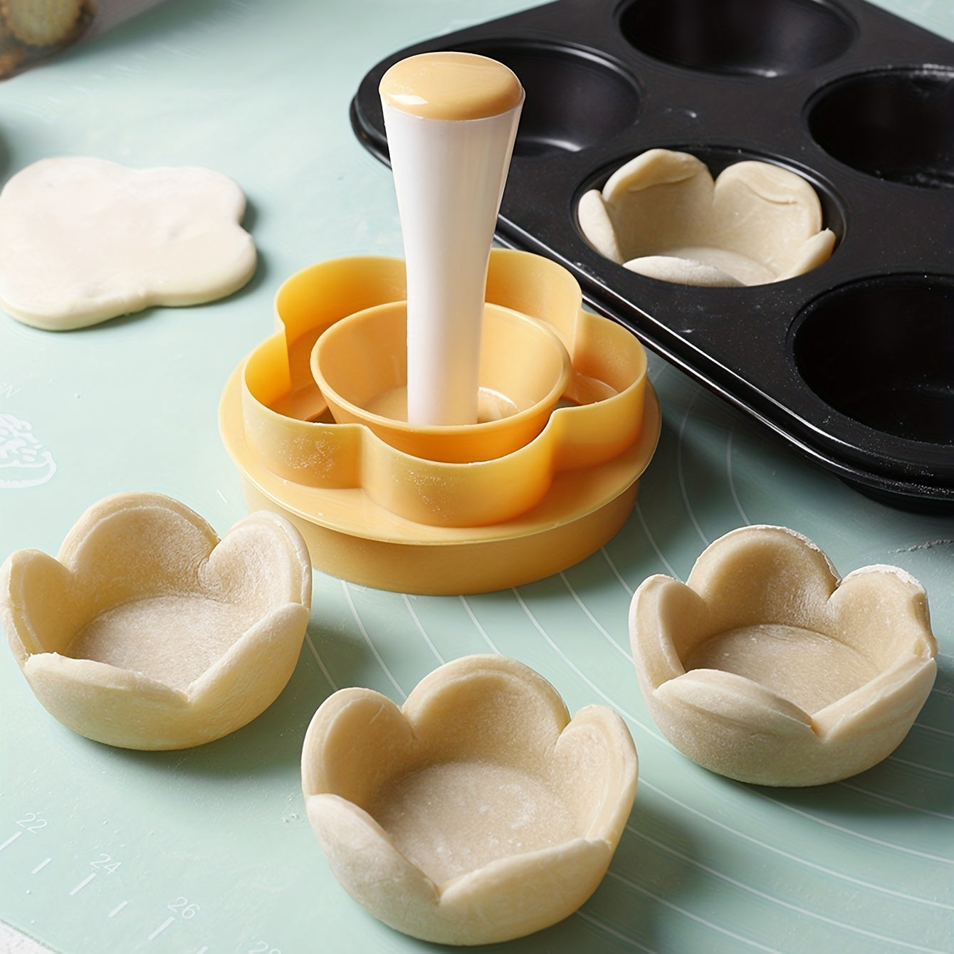 Set of 2 Flower Pastry Cutters and Tart Tamper for Baking Cookies and Biscuits