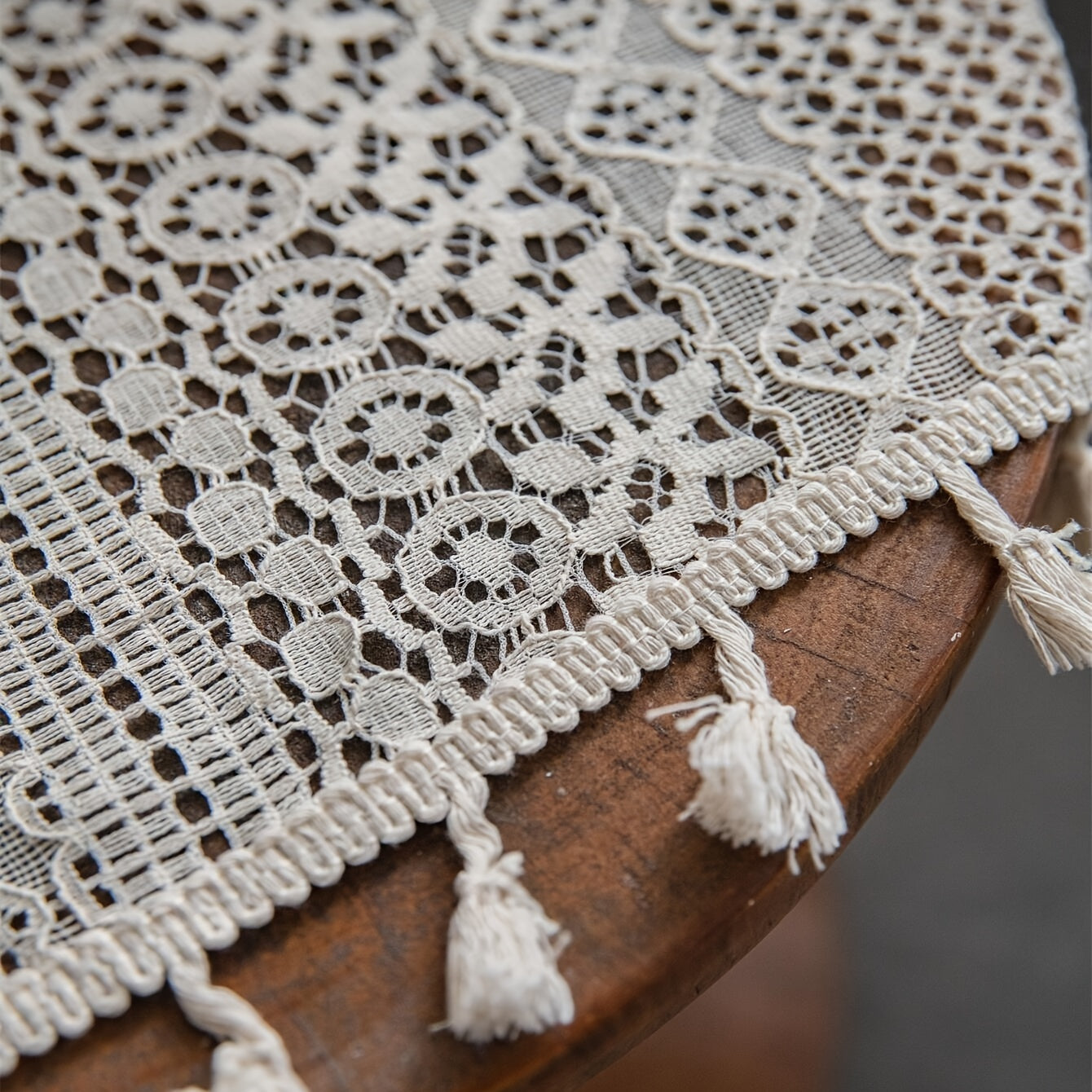 Beige Boho Curtains with Fringe and Gold Details UV Protection Rod Pocket for Living Room Kitchen