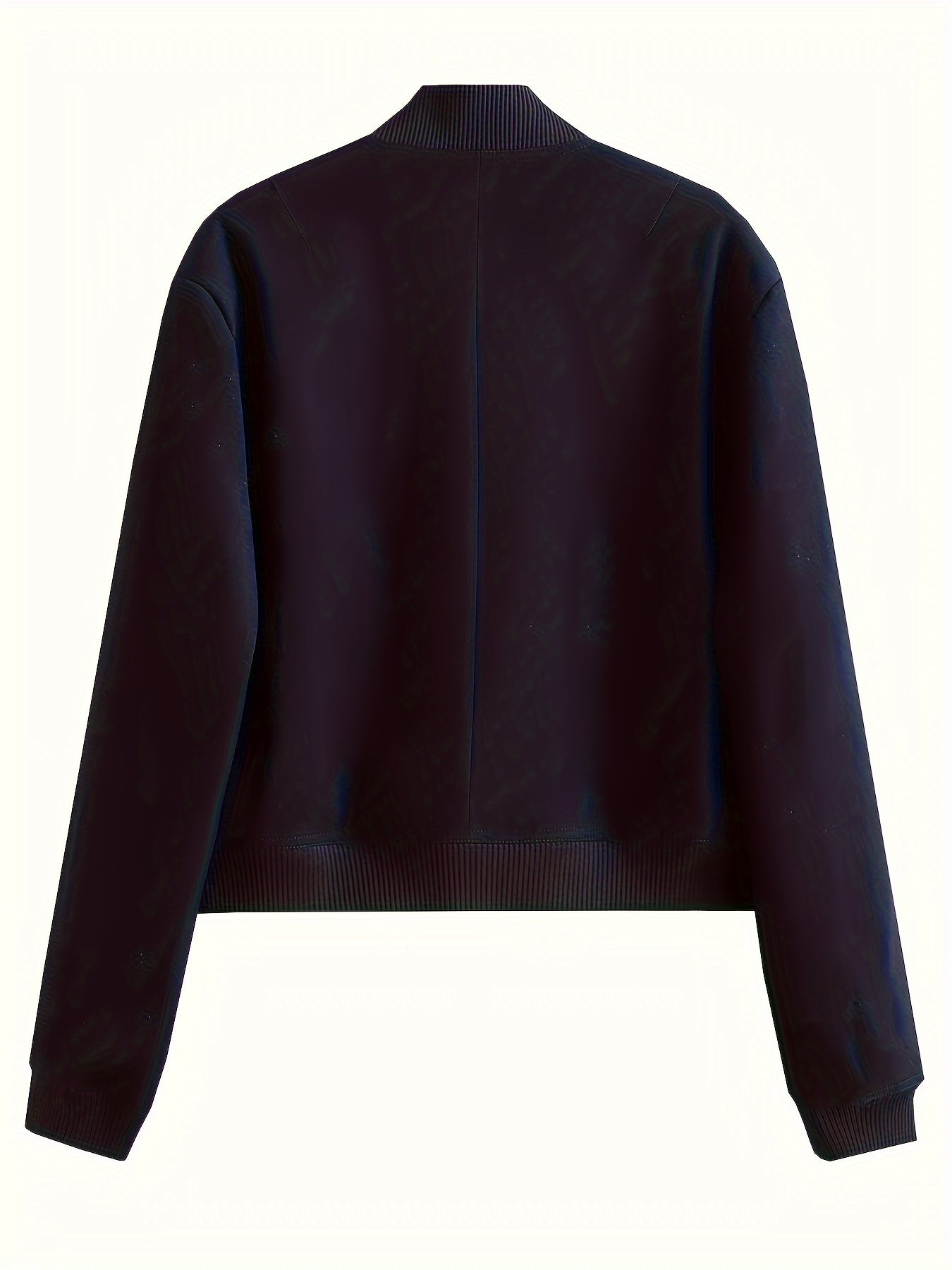 Women's Polyester Casual Bomber Jacket with Stand Collar and Large Pockets for Spring Fall