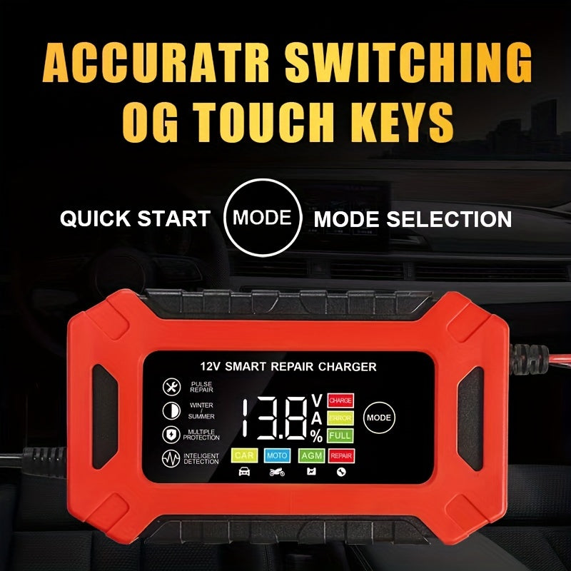 Умное зарядное устройство для аккумуляторов 12В 6А для автомобилей и мотоциклов, свинцово-кислотное, с цифровым дисплеем
