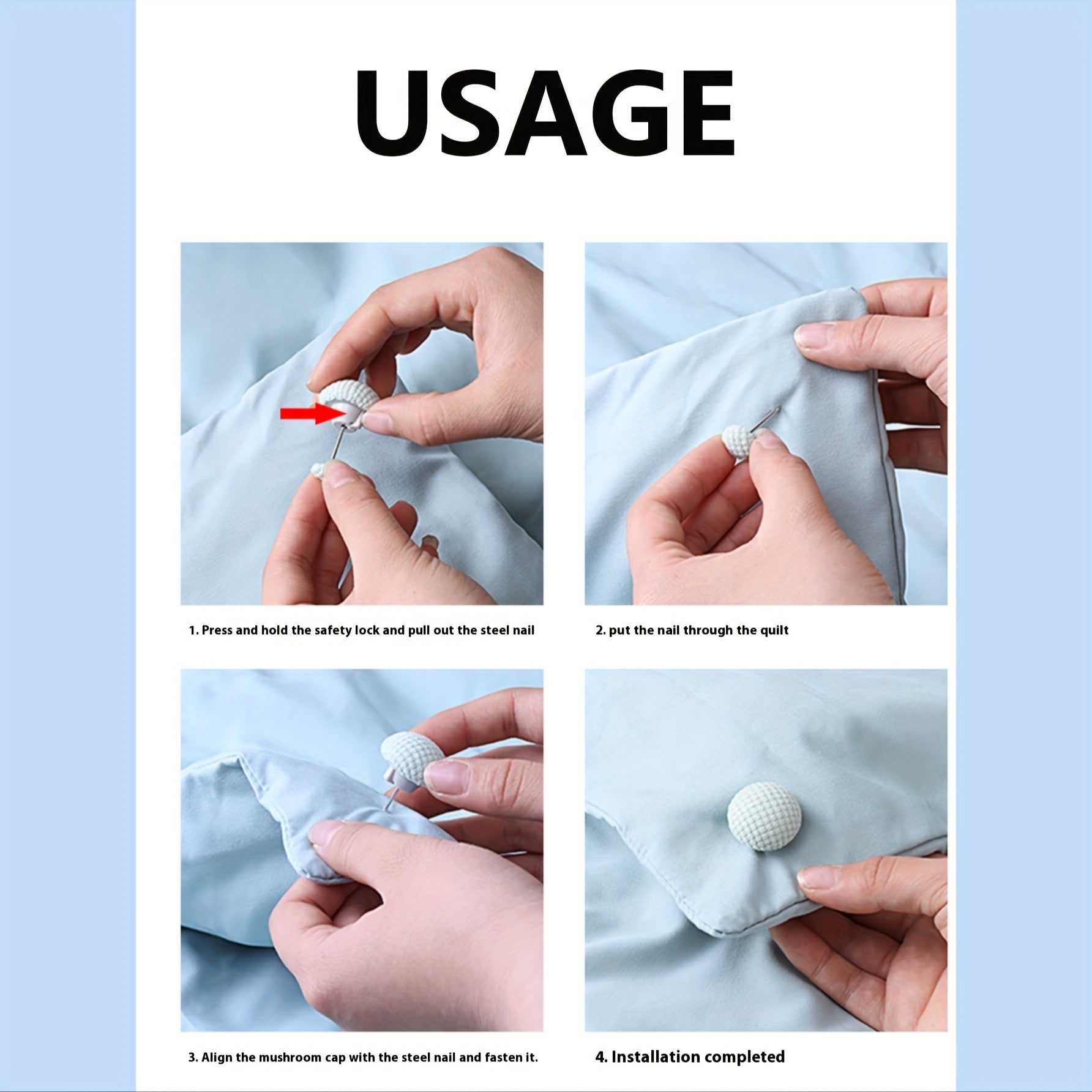 Non-Slip Safety Clips for Securing Quilts, Sheets, Towels, and Cushions