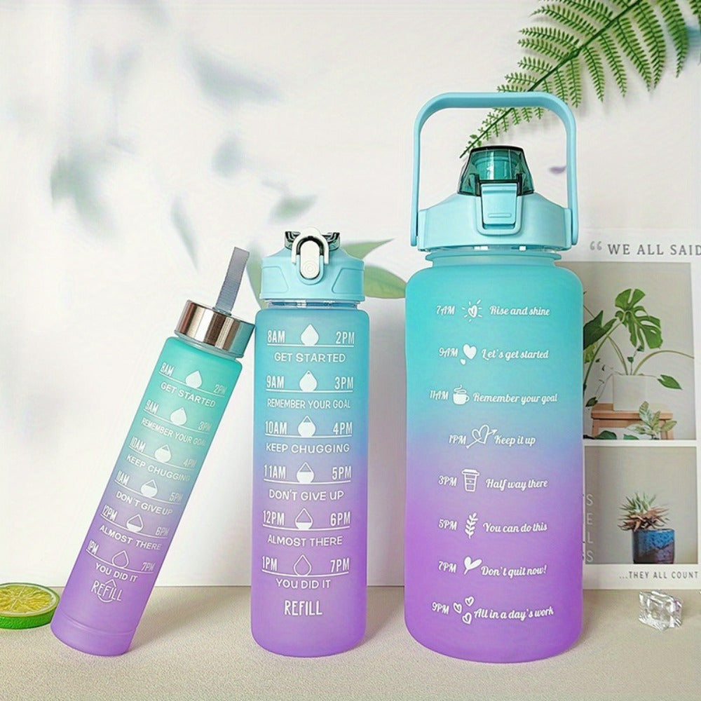 Gradient Color Frosted Water Bottle with Straw Leak-Proof 300ml 750ml 2L for Outdoor Activities