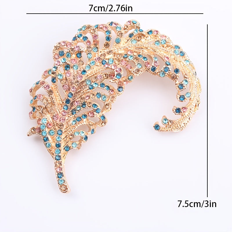 Women's Rhinestone Feather Brooch Pin Elegant Jewelry Accessory