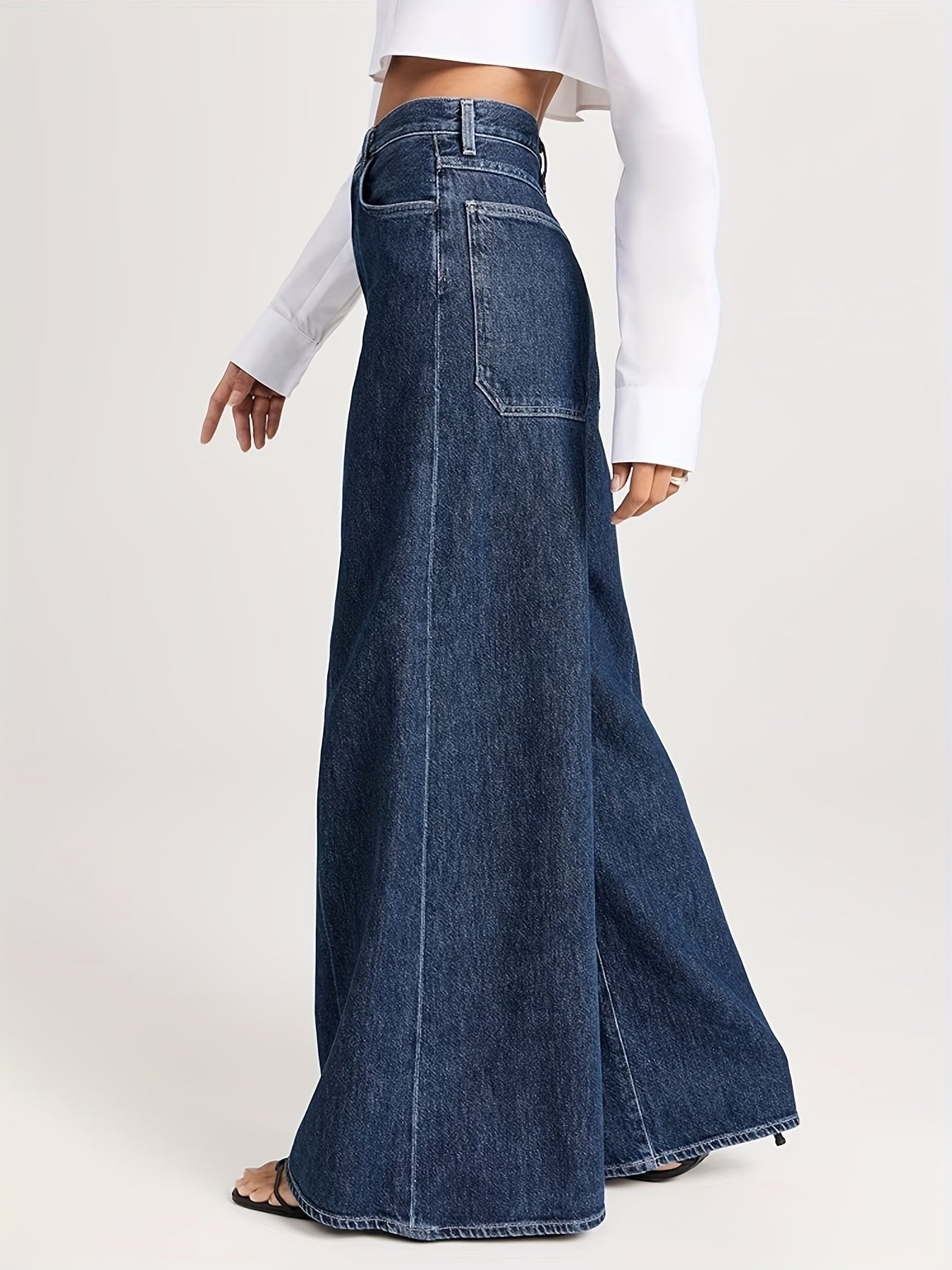 Women's Wide Leg Denim Jeans High-Waisted Solid Color Washed Finish All-Season Medium Stretch