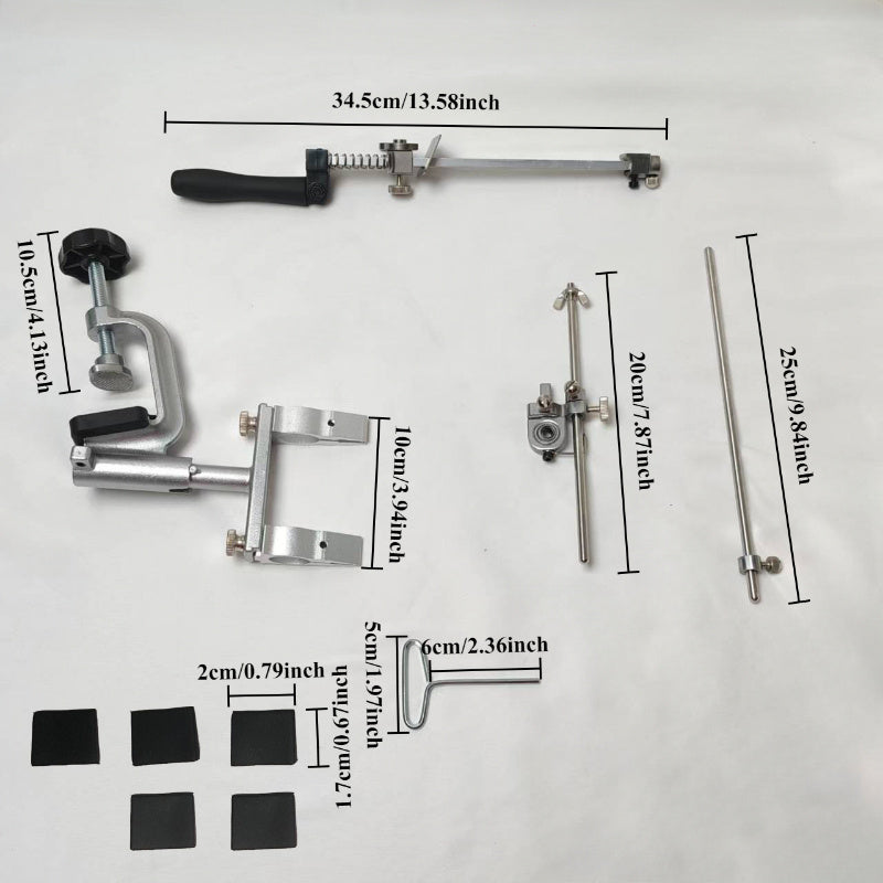 Boshqariladigan burchak va statik silliqlash moslamasi bilan oshxona asboblarini silliqlash tizimi.