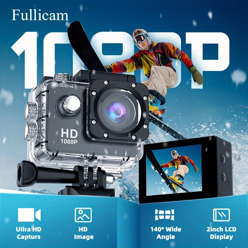 HD Sports Action Camera 1080P with Image Stabilization Wide Angle Lens Manual Exposure
