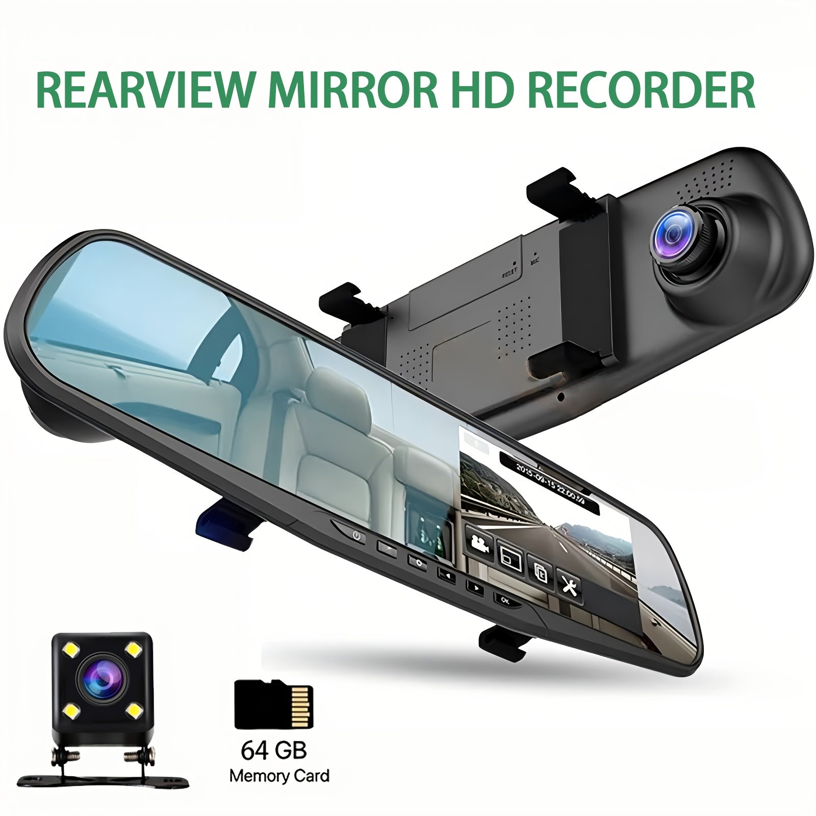 2024 Car Rearview Mirror with Dual Camera HD Night Vision Parking Monitoring