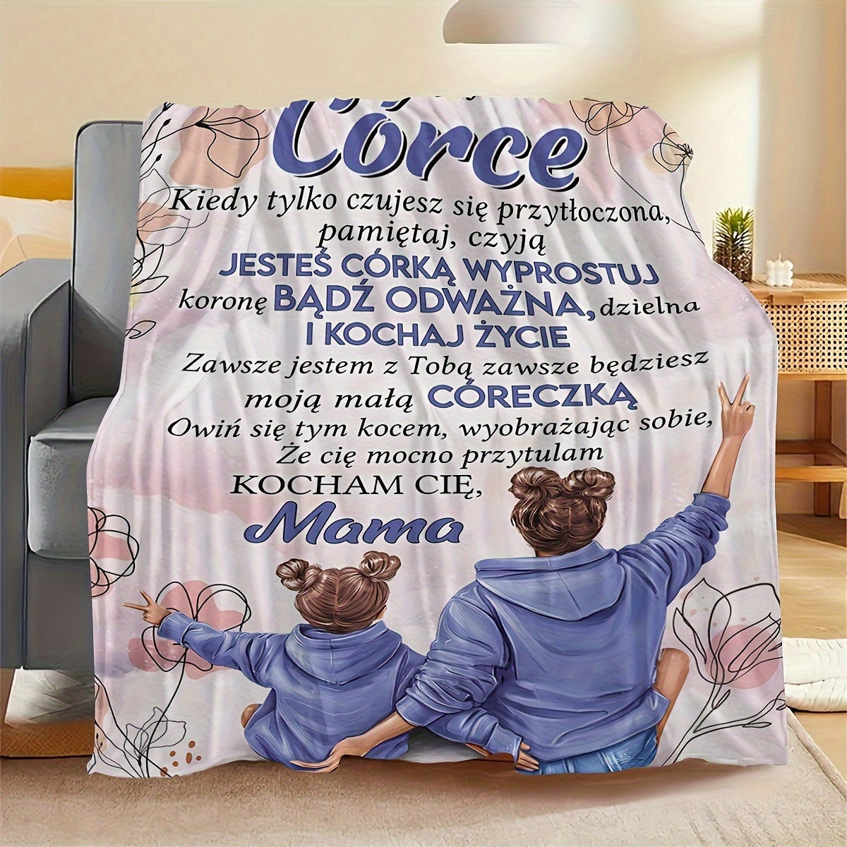 Mother-Daughter Fleece Blanket for Cozy Snuggling Warm Throw Bed Couch