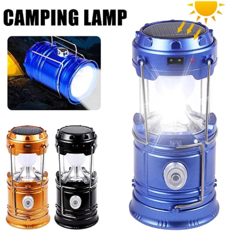 Portable Solar LED Camping Lantern with Retractable Hanging Handle