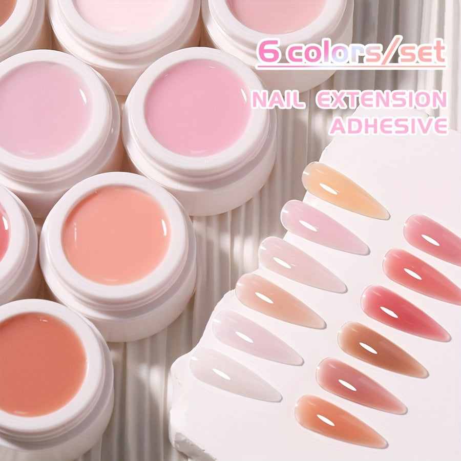 Set of 6 UV Cured Nail Adhesives in Various Colors for Nail Art and Salon Use