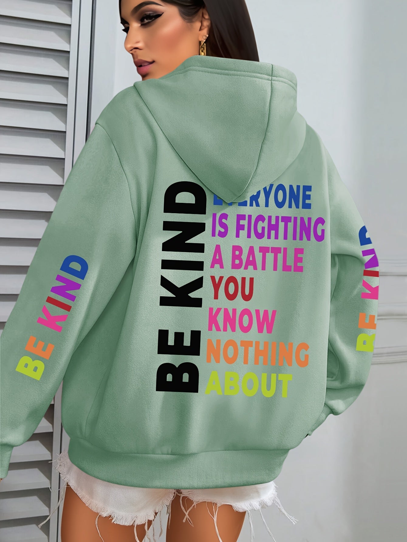 Women’s Knit Hoodie with Alphabet Pattern Casual Fall Winter Big Size