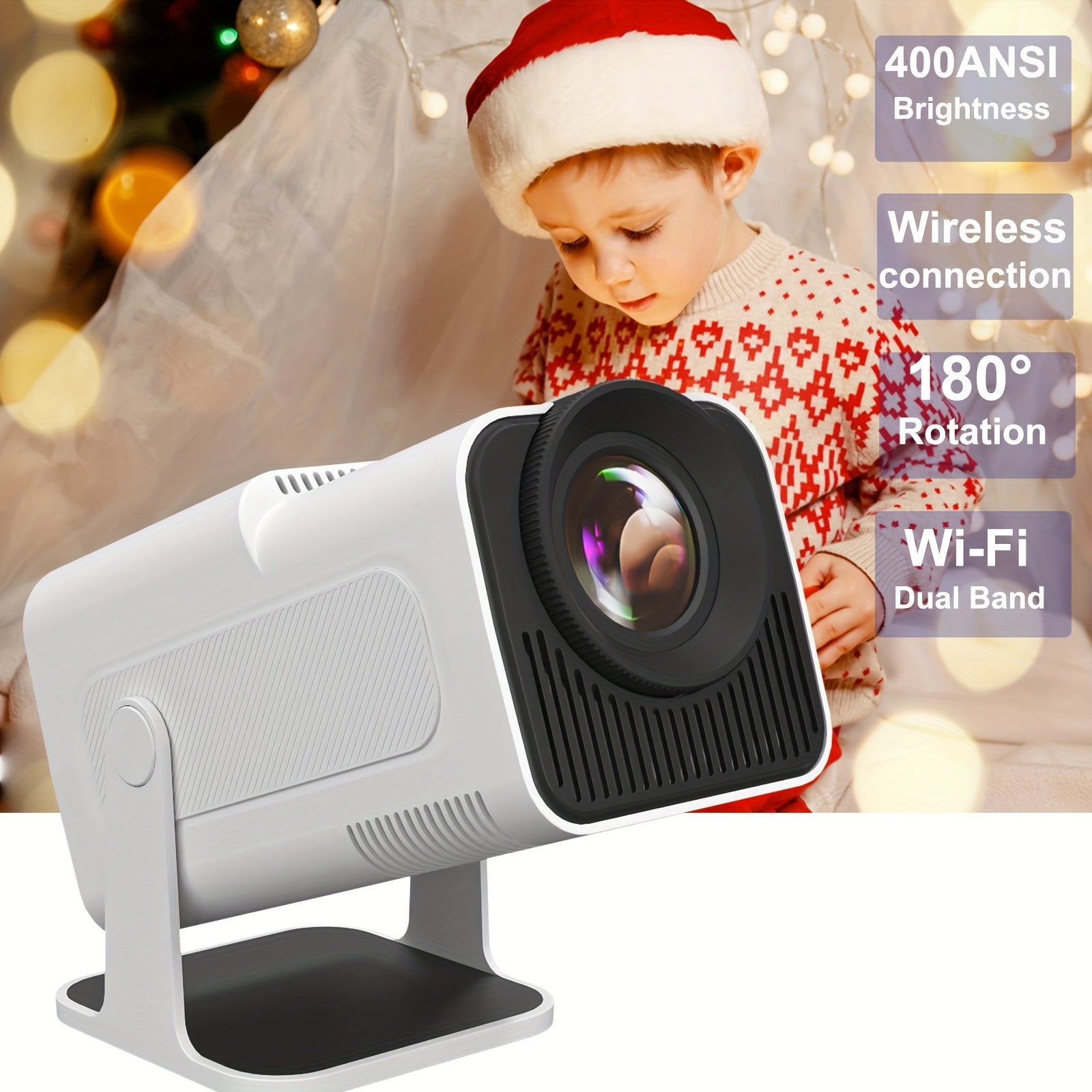 Portable Mini Projector 4K Full HD WiFi 6 Android 11 180° Stand