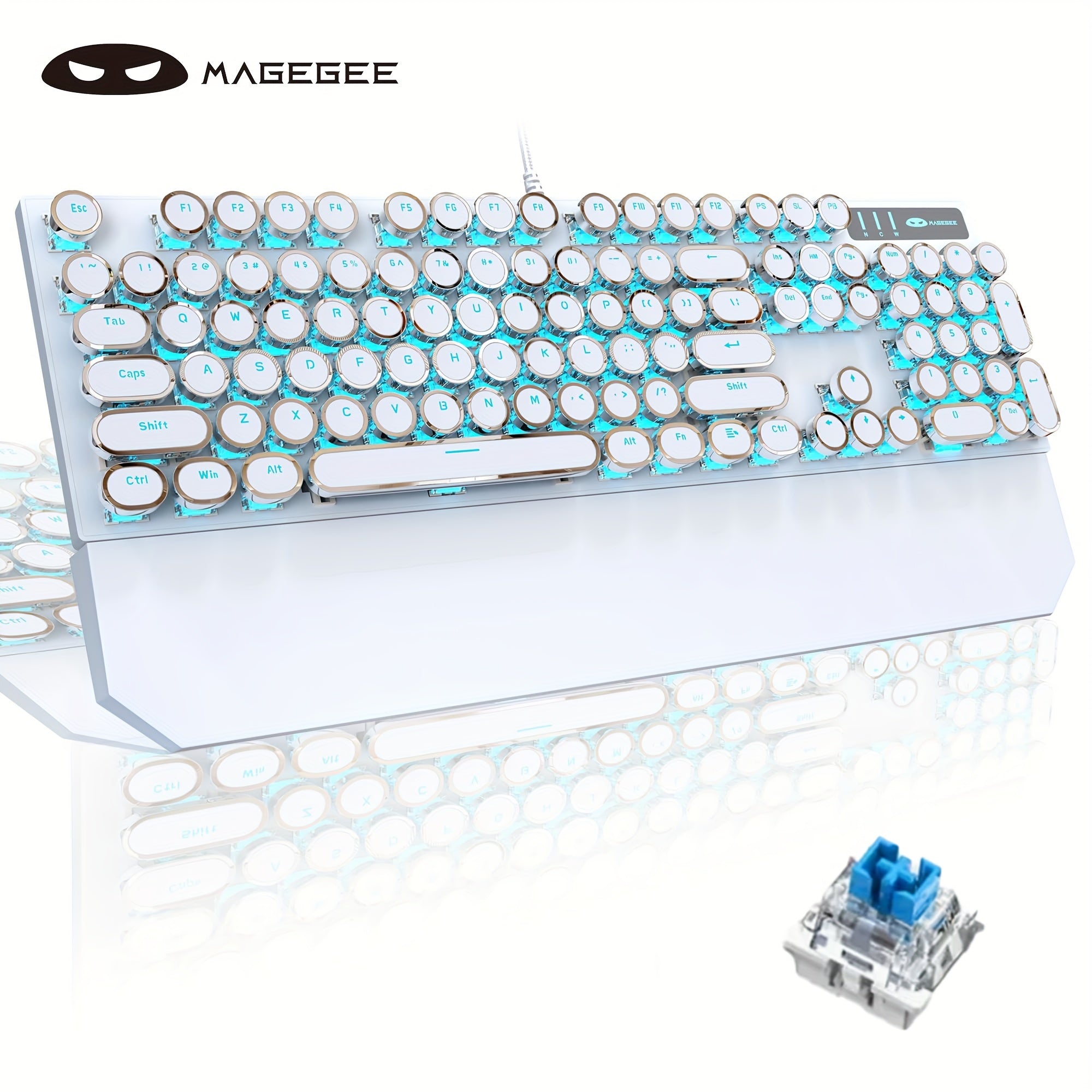 Mechanical Gaming Keyboard with RGB Backlit Round Keycaps for Game and Office Use
