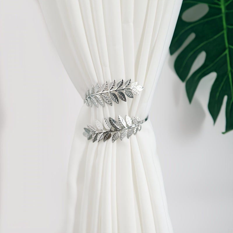 Decorative Curtain Tieback with Gold Accents and Leaf-Shaped Hooks