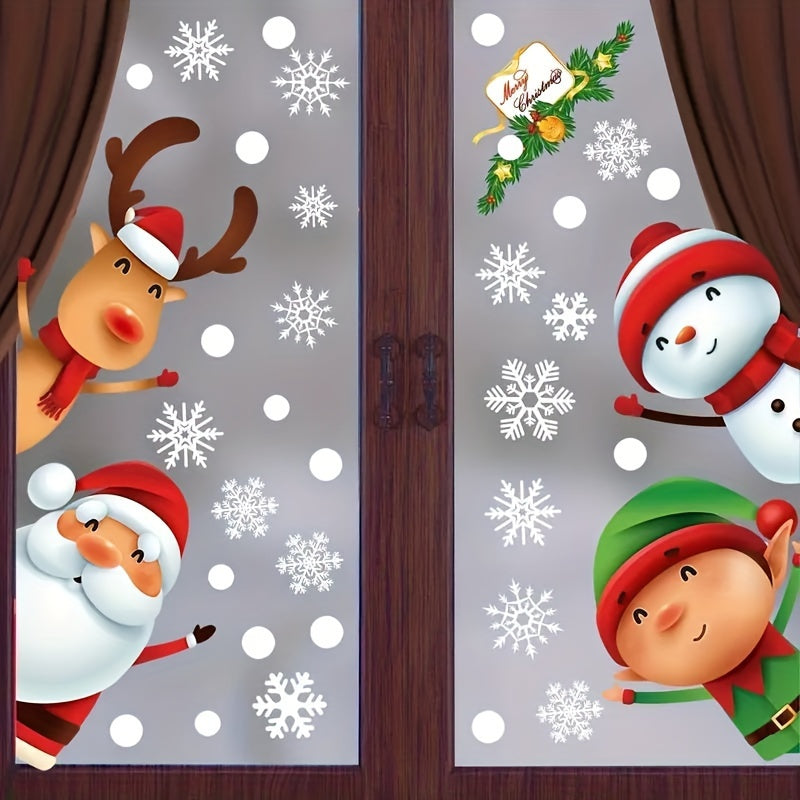 Christmas Window Decals Reusable Plastic Stickers Santa Snowman Reindeer
