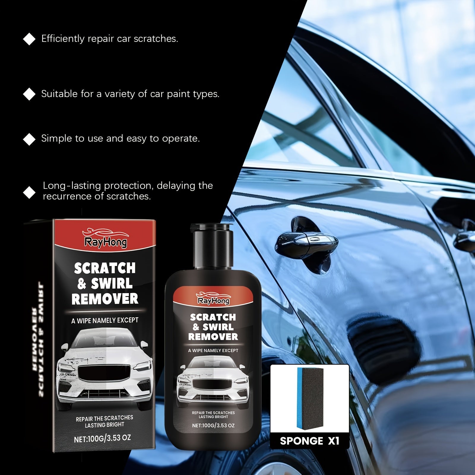 Car Scratch Repair Cream for Auto Body, Long-Lasting Shine, Safe for Metal