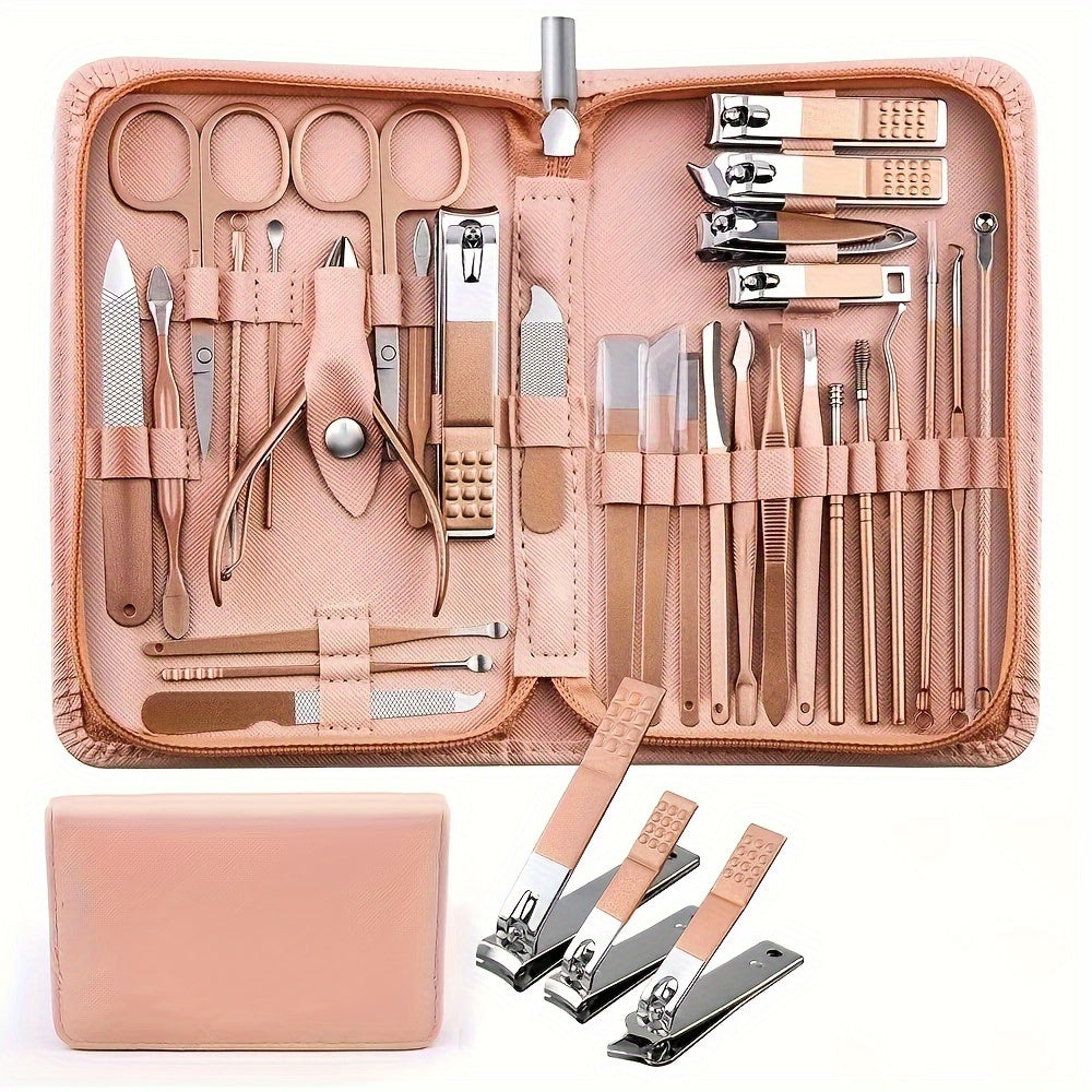 30-Piece Stainless Steel Nail Care Set with Travel Case for Manicures and Grooming