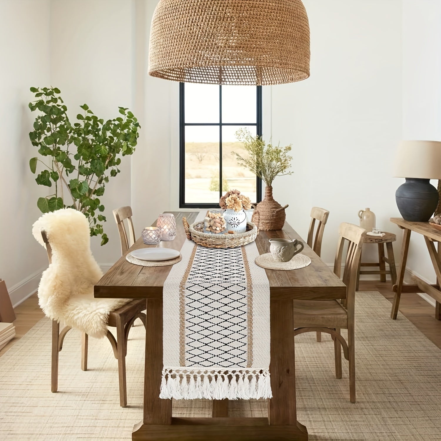 Linen Boho Chic Tassel Table Runner Farmhouse Style for Home Decor