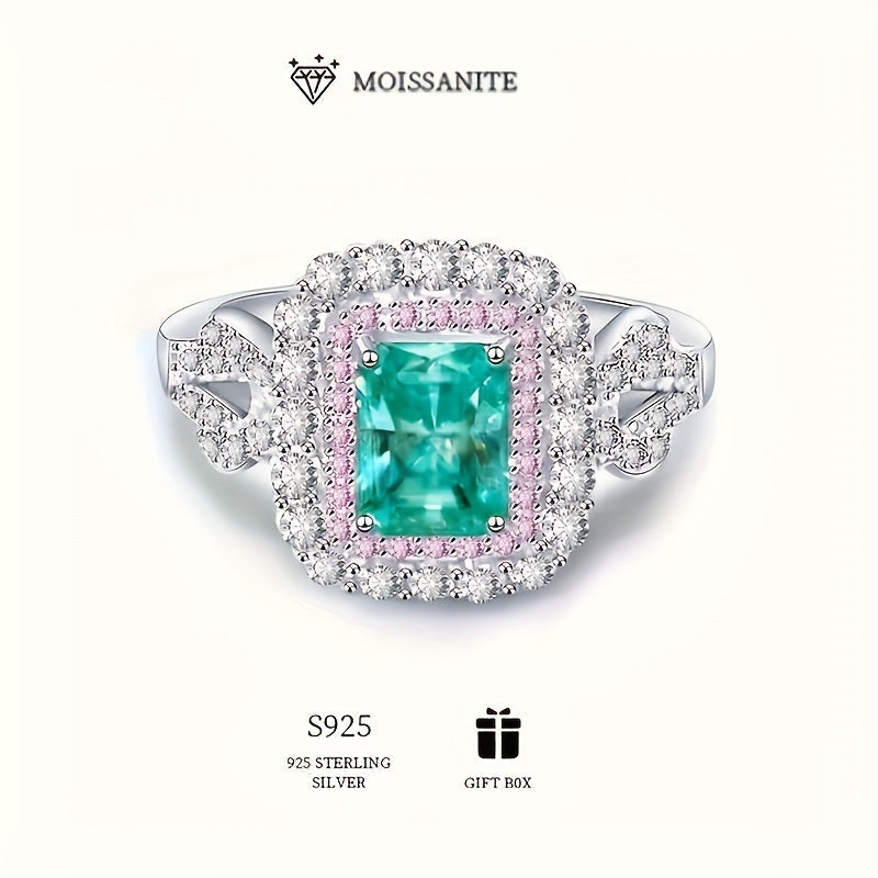 Zarif 2 karatli Emerald-shaklidagi Moissanite uzuk, gippoallergen S925 sterling kumushda, maxsus tadbirlar uchun ideal, sertifikat va nafis sovg'a qutisi bilan birga keladi.