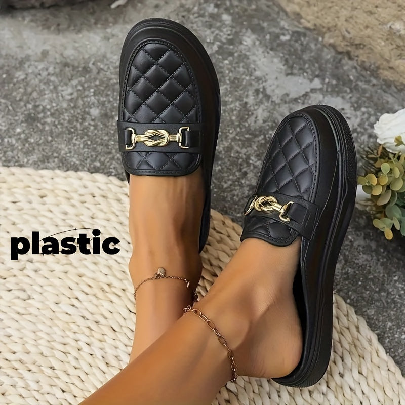 Women's Quilted Pattern Sandals With Chain Decor Platform Slip Ons