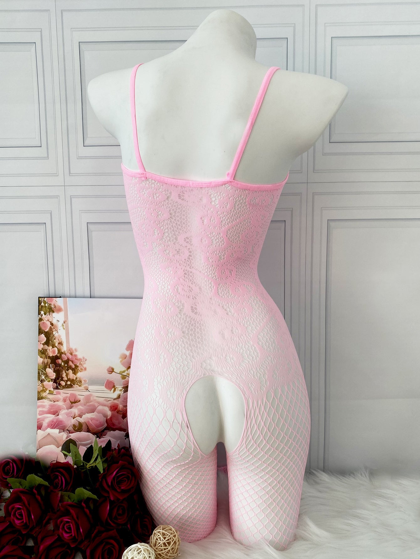 Women’s Jacquard Knit Bodysuit Fishnet Open Crotch Lingerie for Intimate Nights