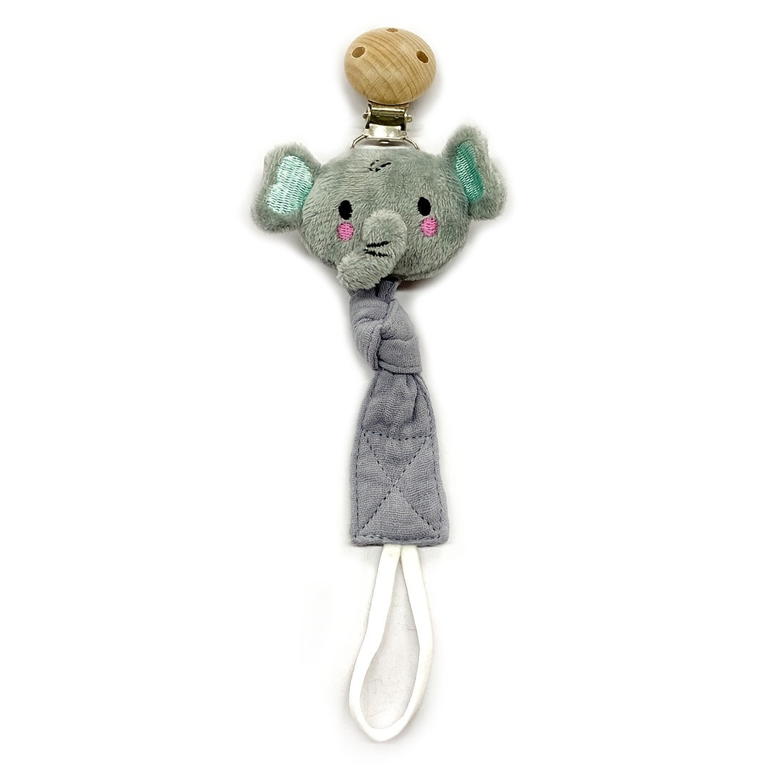 Juguete de dentición para bebé, clip de madera, elefante de peluche, sujetador de chupete de algodón para bebé niño y niña
