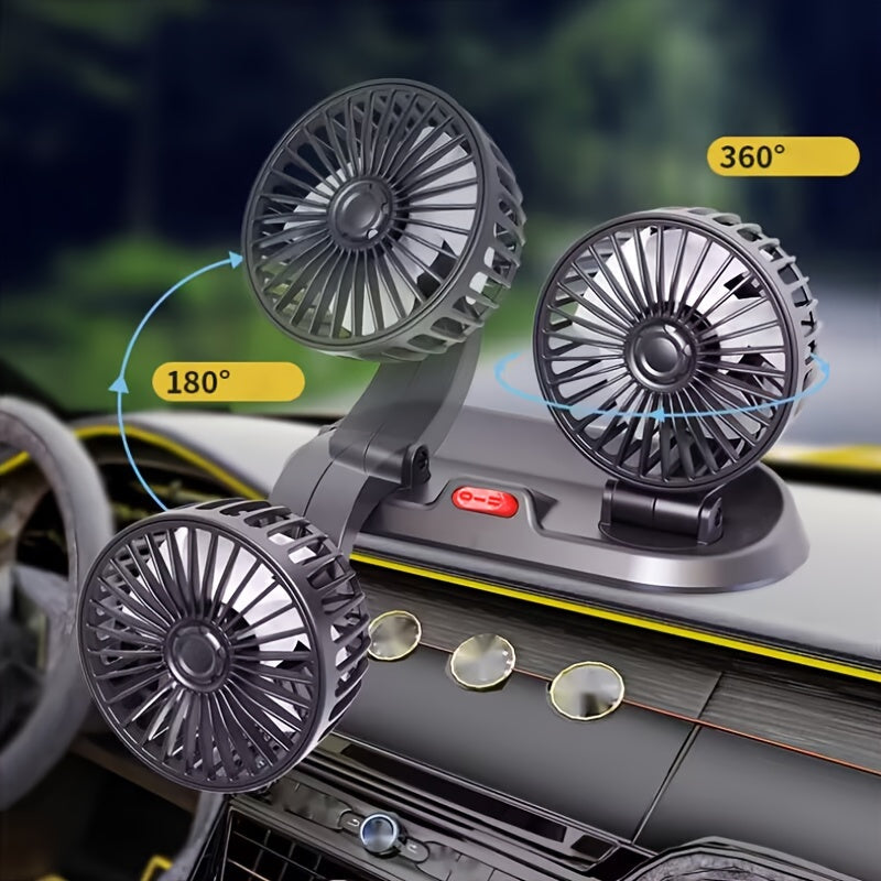 Universal Dual-Head Car Fan with Rotatable Design and 2-Speed Control