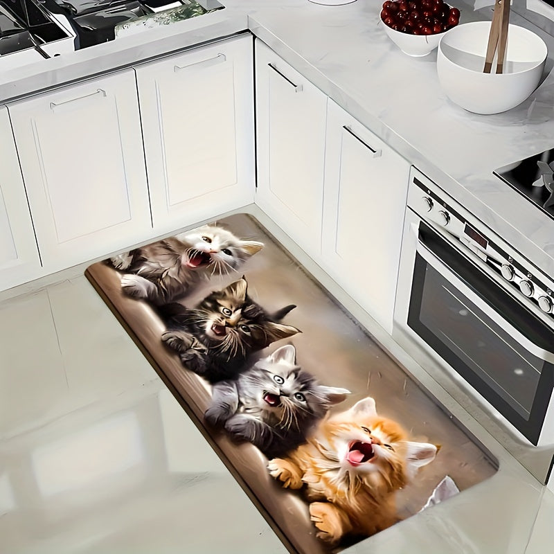 Polyester o'rnashli to'rtburchak gilam, sirg'almas orqa qismi, yumshoq mushuk naqshli, mashina bilan yuvish mumkin, oshxona, mehmonxona, yotoqxona, ofis